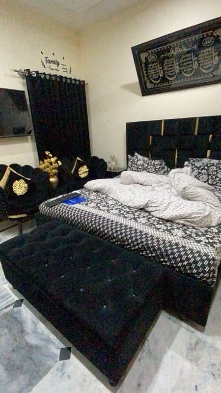 black bed set with coffee chairs without mattress 1