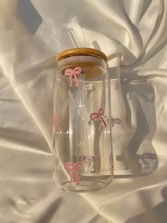 Pink Bow Glass Tumbler | borosilicate glass bottle 0