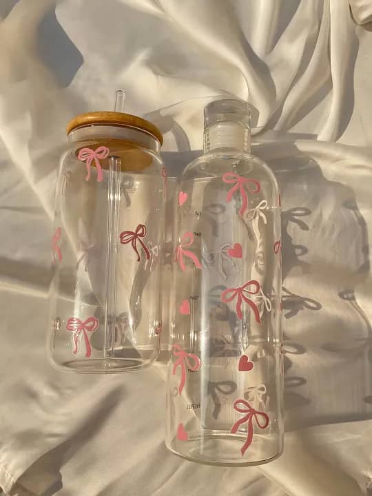 Pink Bow Glass Tumbler | borosilicate glass bottle 1