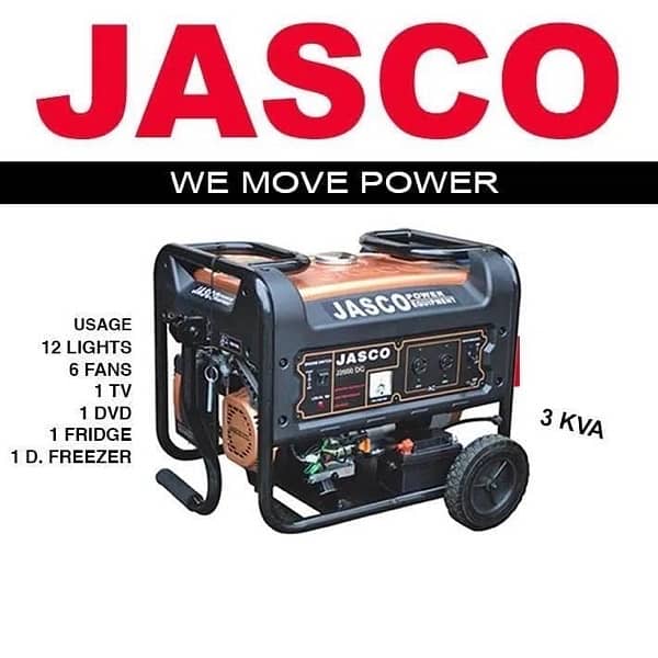 JASCO Generator -3 kVA (2.8 kW )-Model J4500DC-Petrol & Gas Generator. 0