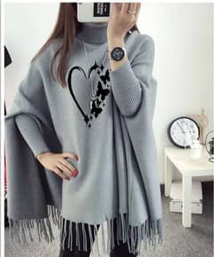 women's  polyester heart painted poncho cape shawls