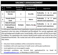 Paramedical & Hostel Staff Required