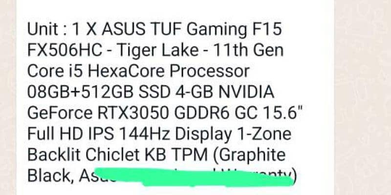 ASUS Tuf f15 Gaming RTX 3050 i5 11th Gen 144hz Display 8