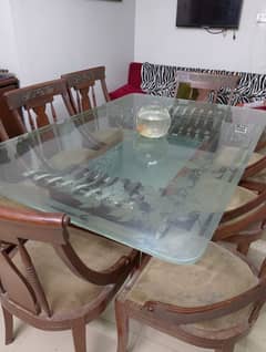 pure solid shisham wood 8 chairs with large glass Dining Table