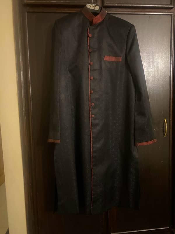 groom sherwani in black & maroon colour 0