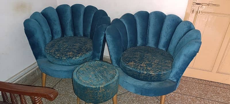 Two Coffee Chairs with 1 Coffee Table in Velvet 2