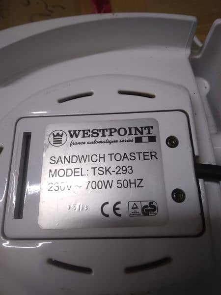 sandwich Toaster Eelectric Four Slice  West Point (Model# TSK-293) 4