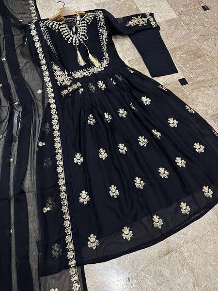 3 Pcs Women's Stitched Chiffon Embroidery Maxi Suit 2