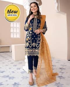 3pcs women stitched organza Embroidered Suit