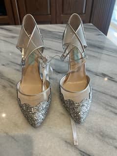 silver high heels