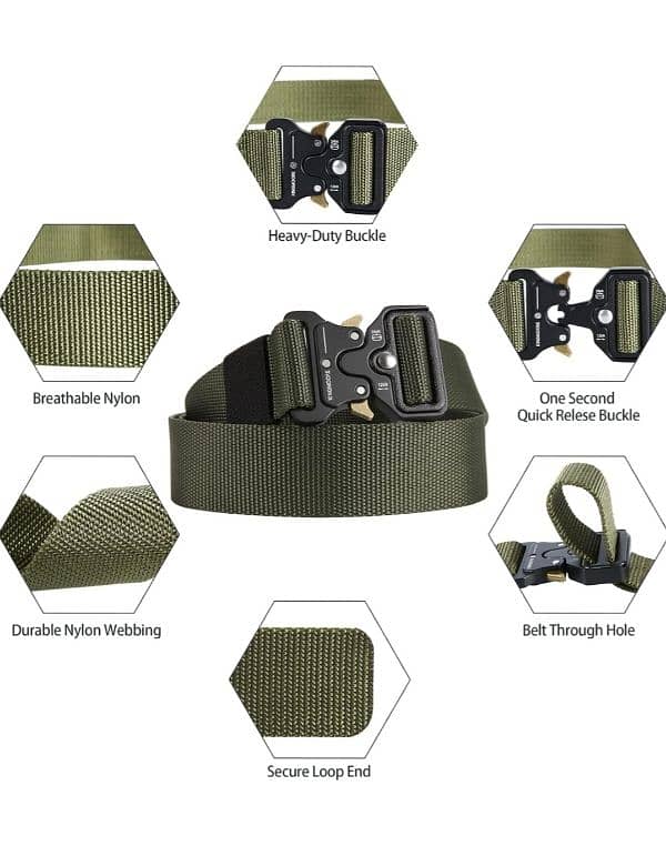 Men's Tactical Belt Army Green Black Nylon With Metal Buckle 2