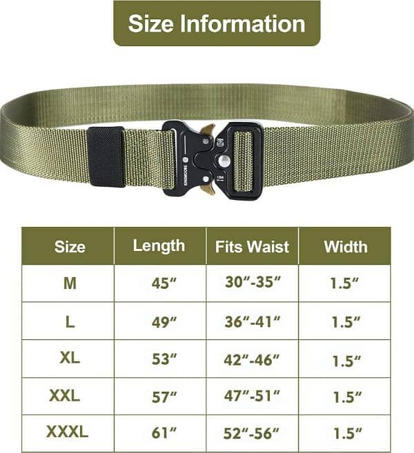 Men's Tactical Belt Army Green Black Nylon With Metal Buckle 4