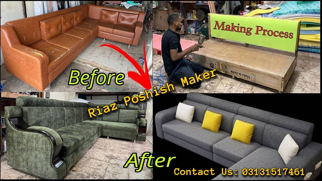 L shape sofa / sofa set / sofa repair / fabric change / sofa poshish 0