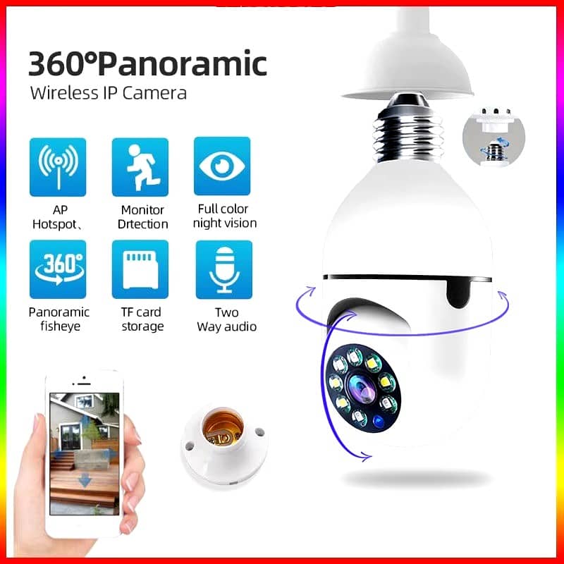 Speed-x Bulb Camera 1080p Wifi 360 Degree Panoramic Night Vision Two- 0