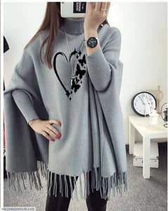 Women's Polyester Heart Printed Poncho Cape Shawal