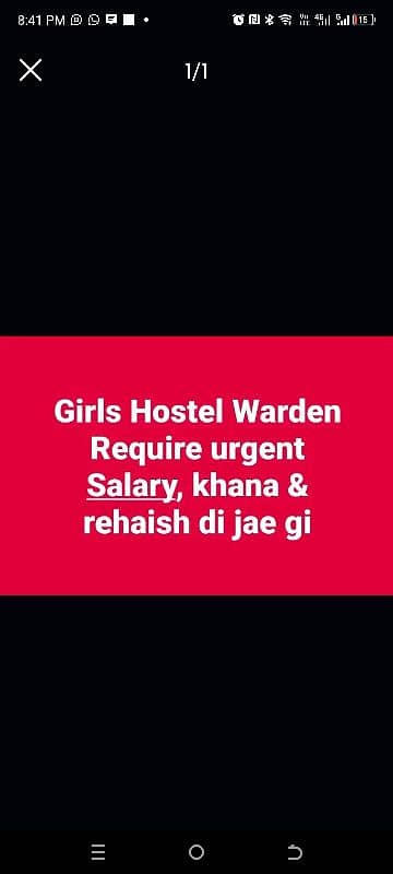 Girls hostel warden required urgent 0