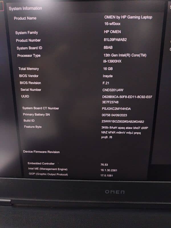 Hp Omen 16-wf0xxx, Core i9-13th, Ram 16, Ssd 1 Tb, Rtx 4060 Card 8