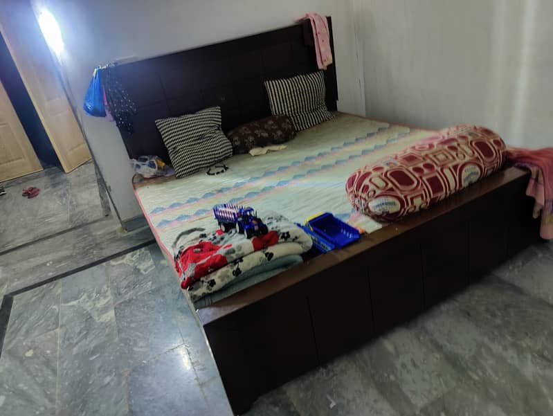 Bed with mattress and sofa set 6 seater and Glass table 1