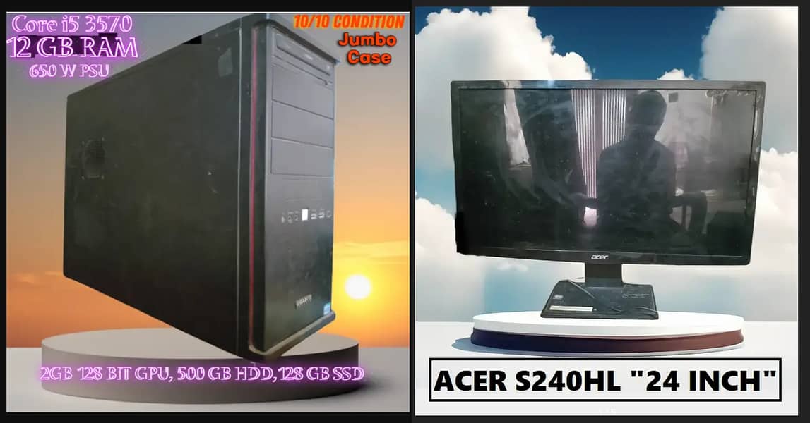 Gaming Tower PC With Acer 24 Inch Moniter 12 GB RAM, 500 GB+128 GB SSD 0