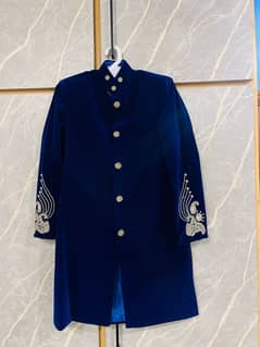 Blue velvet sherwani for kid only onced used