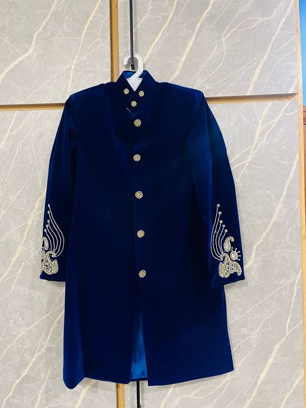 Blue velvet sherwani for kid only onced used 0