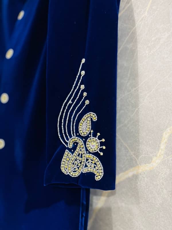 Blue velvet sherwani for kid only onced used 1