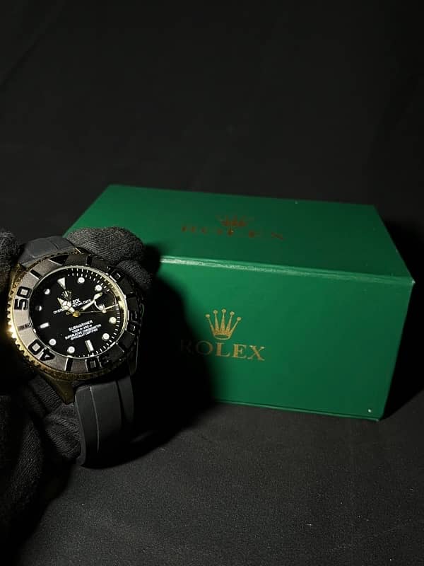 Golden Rolexx Yacht-Master Black strap | Men Watch with Box 0