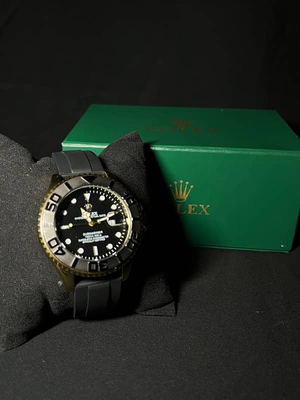 Golden Rolexx Yacht-Master Black strap | Men Watch with Box 1