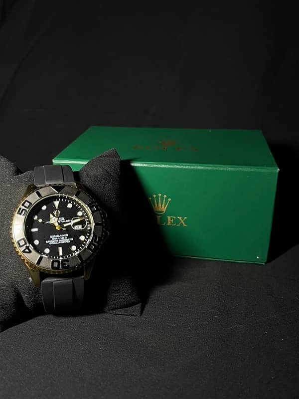 Golden Rolexx Yacht-Master Black strap | Men Watch with Box 2