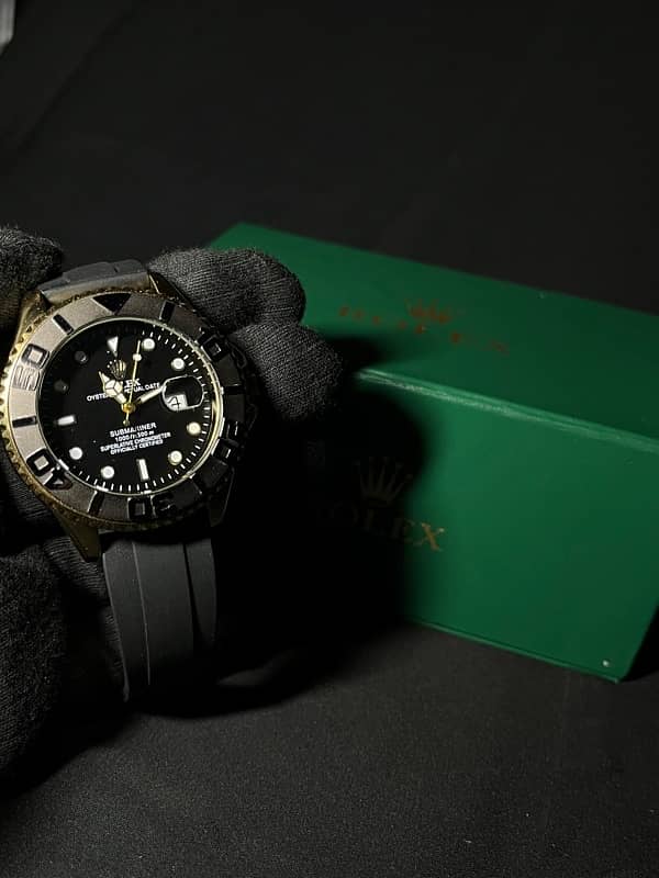 Golden Rolexx Yacht-Master Black strap | Men Watch with Box 3