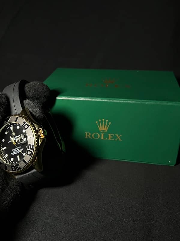 Golden Rolexx Yacht-Master Black strap | Men Watch with Box 4