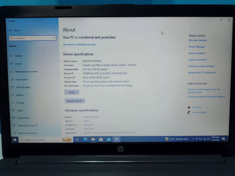 HP NoteBook Slim 250 G7 Core i5 8Th Gen 8 GB 256GB SSD 15.6 HD 8