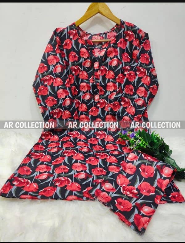 2 Pcs Women's Stitched Cotton Printed Shirt & Trouser 6