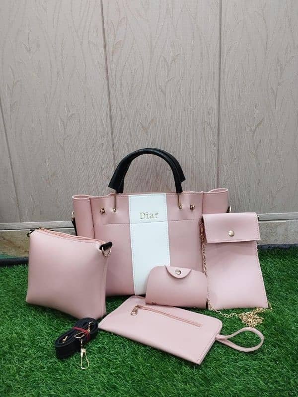 5 PCs women pu leather plain hand bag set home delivery 0