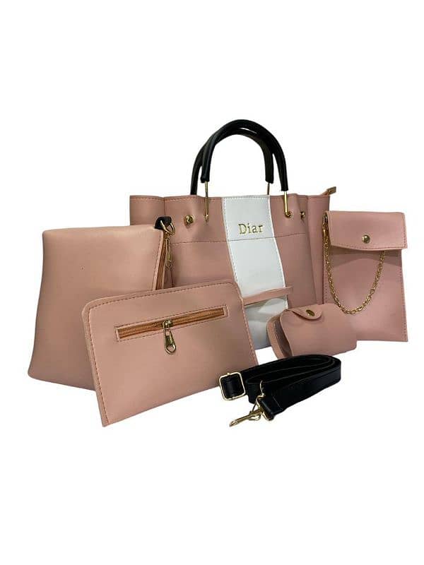 5 PCs women pu leather plain hand bag set home delivery 1