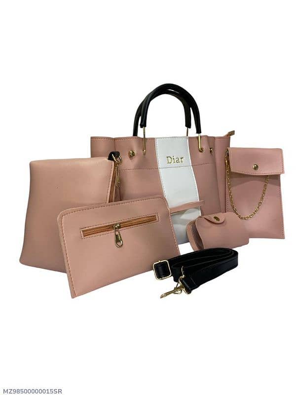 5 PCs women pu leather plain hand bag set home delivery 2