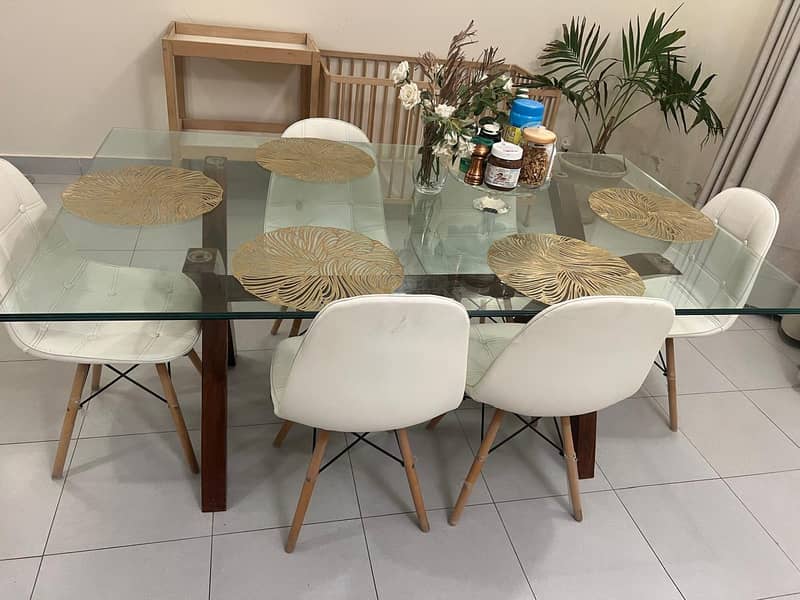 Wooden Base Dinning Table With Glass Top 2