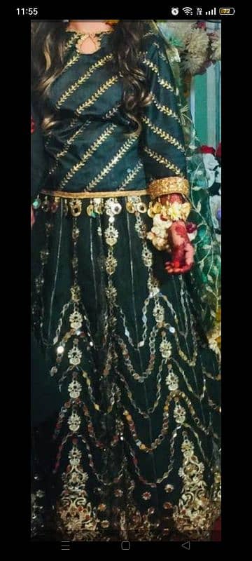 green lehenga with mirror work 1