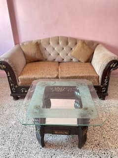 Chiniot Wood 7 Seater Sofa Set Foam Repair hoga & 3 Centre Tables