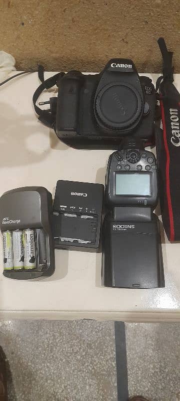 canon 6D body with flash and cell charger 1