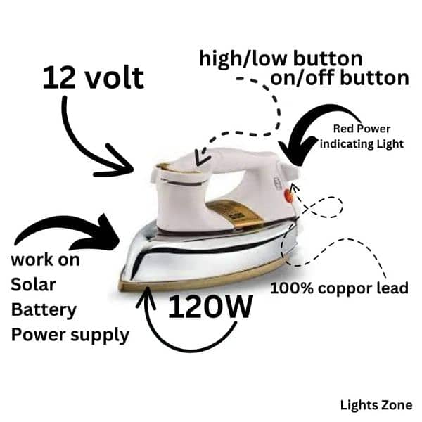 DC 12V Solar Dry Iron(03024091975) DC 12V Solar or Battery Iron 4