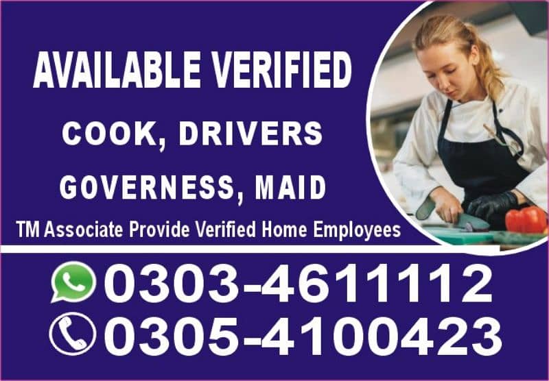 AVAILABLE VERIFIED COOK DRIVER BABY CARE HOUSE MAID LADY COOK 3