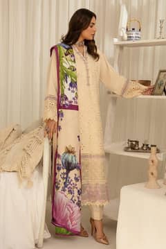 3 pcs women's unstiched dhanak embroidered suit