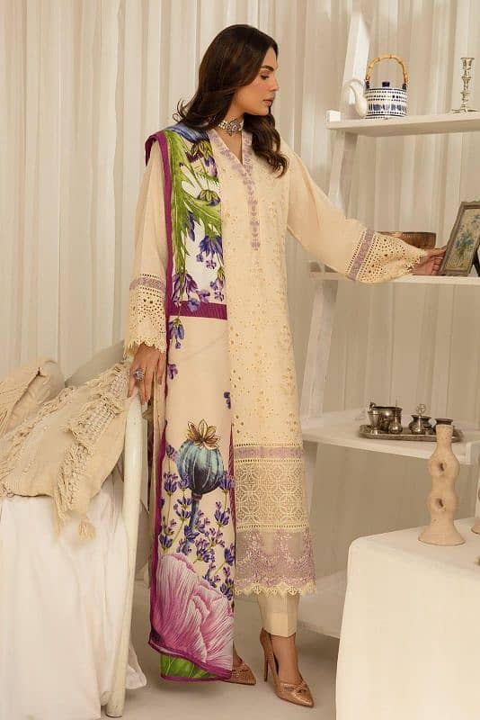 3 pcs women's unstiched dhanak embroidered suit 0