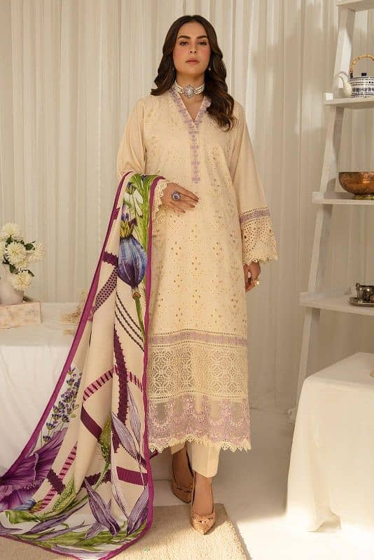 3 pcs women's unstiched dhanak embroidered suit 2