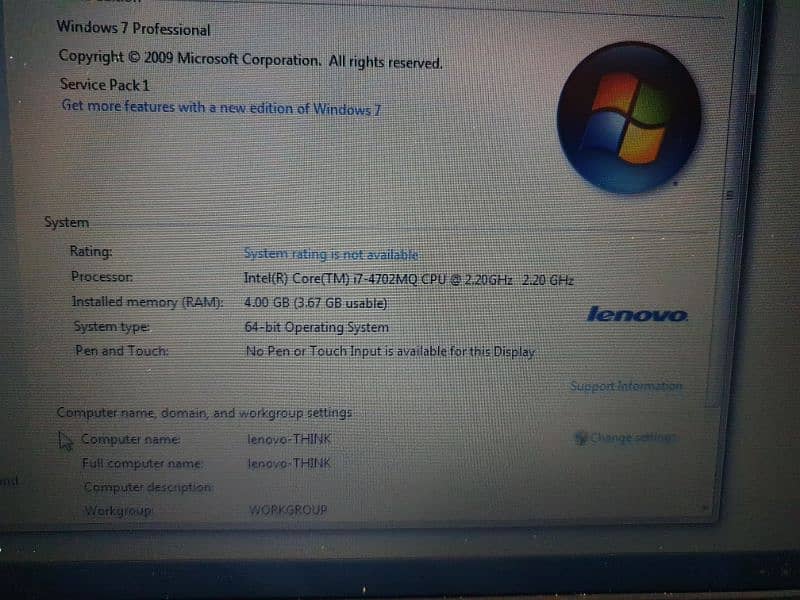 Lenovo Thinkpad core i7 4th generation 512 GB (HHD) 4GB RAM 6