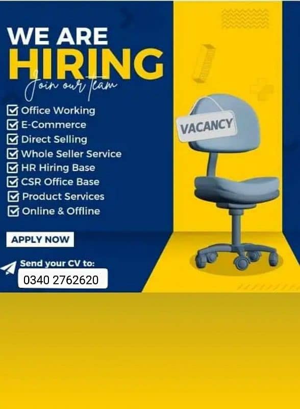 Our office searching males and females for office work 0340 2762620 0