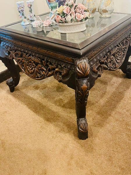 woden  luxuary chinioti center table and two side tables for sale 3