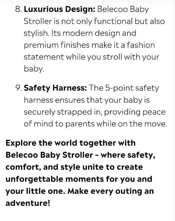 Belecoo baby luxury foldable stroller 8