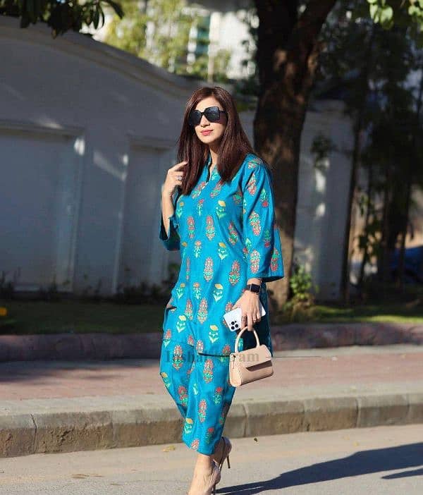 2 pc women stitch printed suit 0